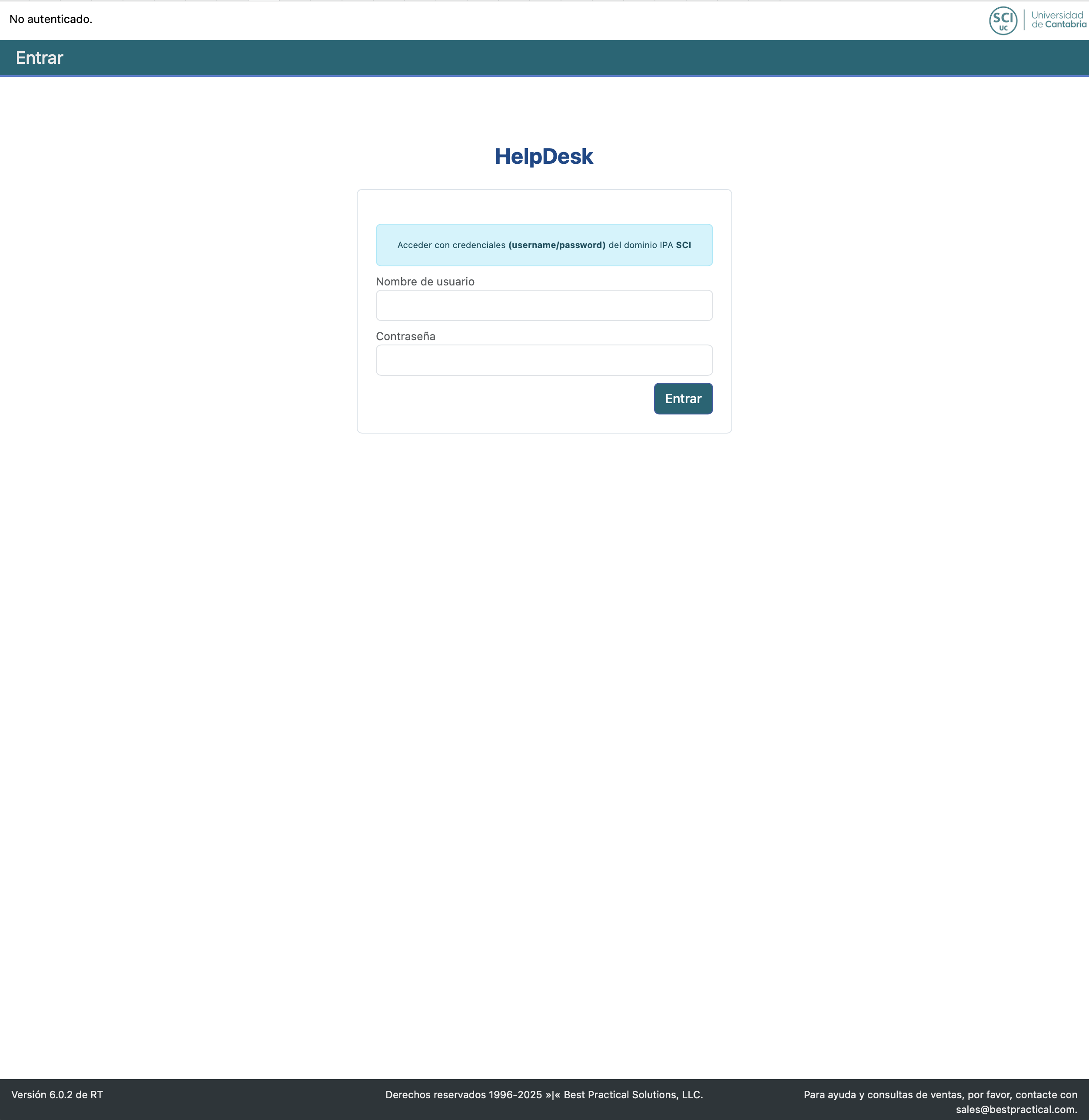 RT login screen requesting username and password