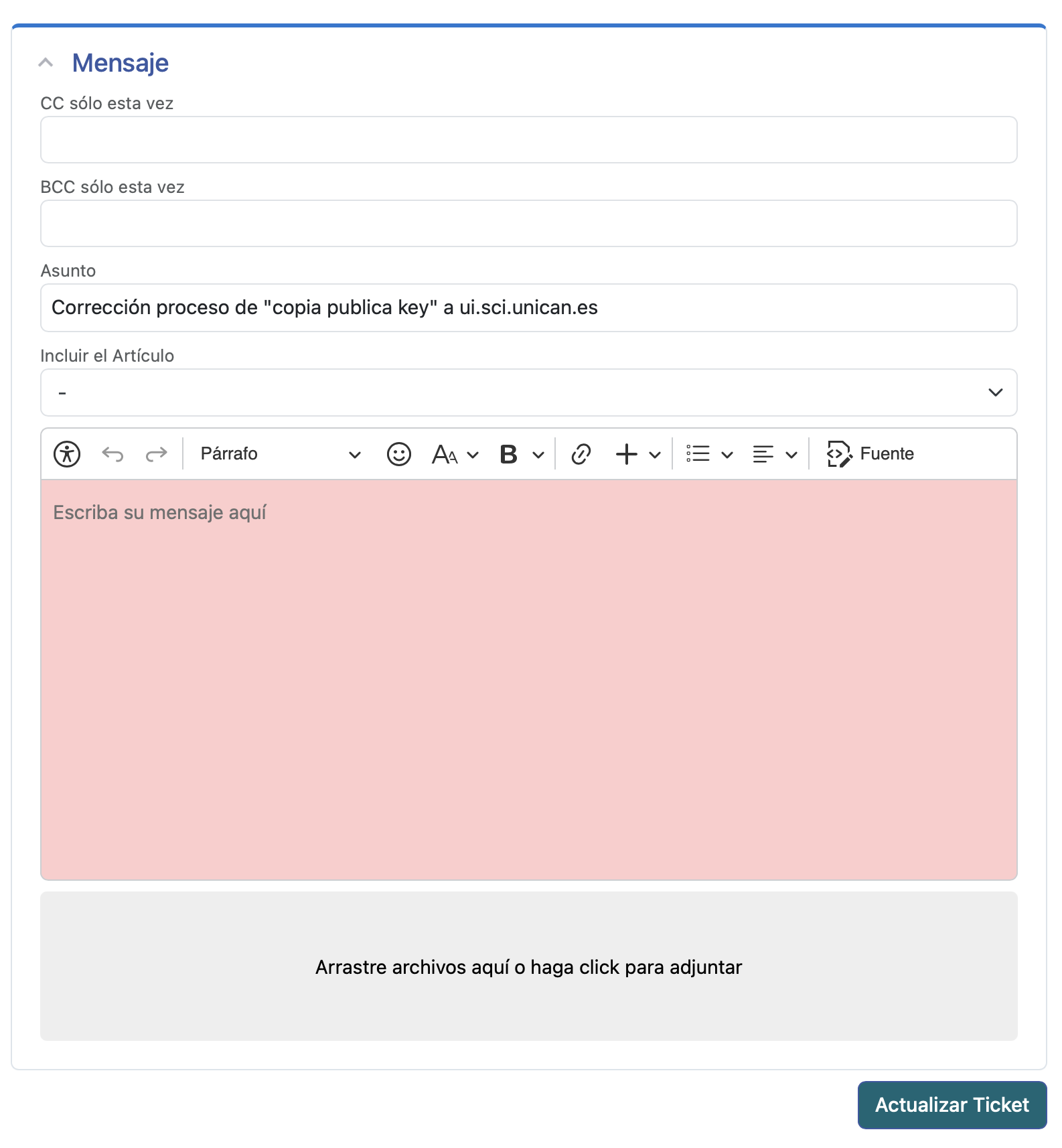 Ticket reply form view